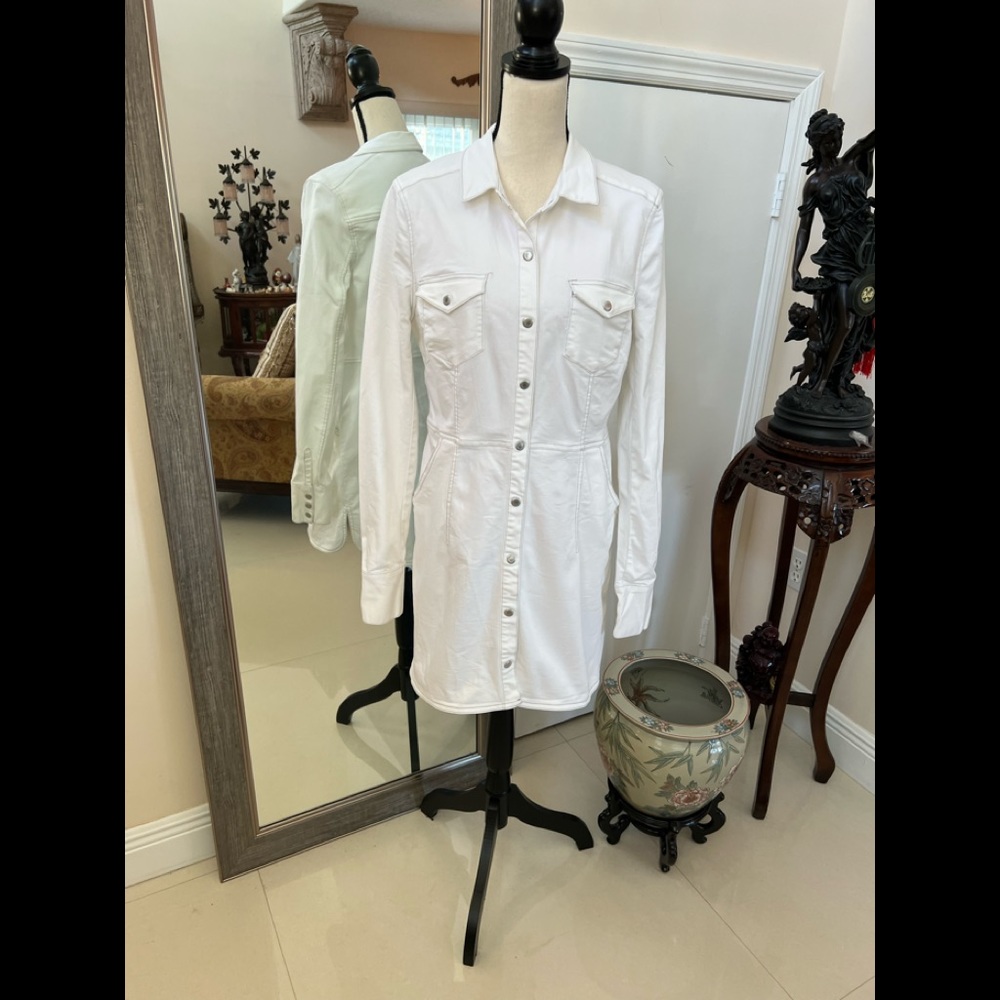 Free People white denim long sleeve dress!